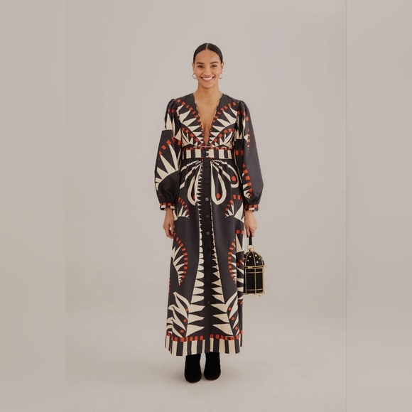 FARM Rio Black Coconut Grove Puff Sleeve Maxi Dress, XL - Picture 1 of 3